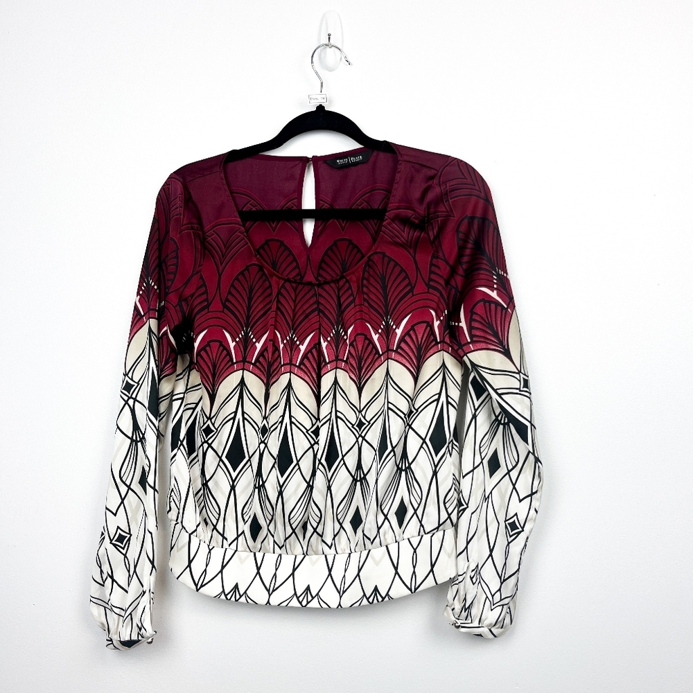 White House Black Market, Red White & Black Long Sleeve Blouse